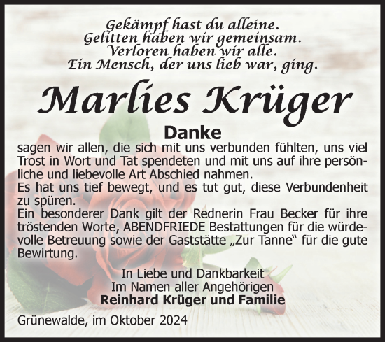 Traueranzeige von Marlies Krüger von Volksstimme Schönebeck