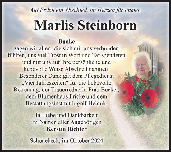 Traueranzeige von Marlis Steinborn von Volksstimme Schönebeck