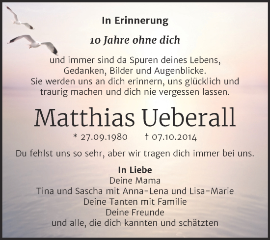 Traueranzeige von Matthias Ueberall von Naumburger Tageblatt