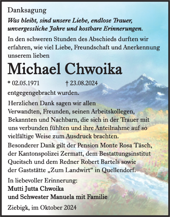Traueranzeige von Michael Chwoika von Trauerkombi Köthen