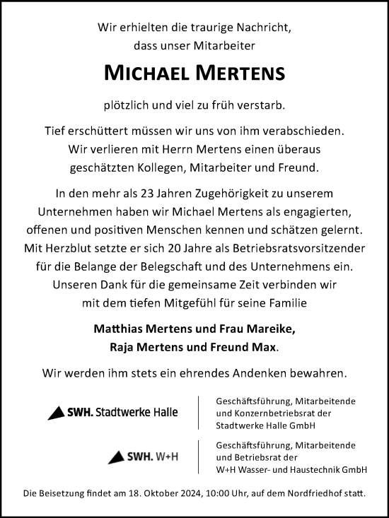 Traueranzeige von Michael Mertens von Mitteldeutsche Zeitung Halle/Saalkreis