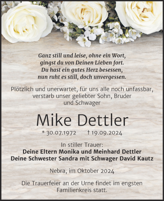 Traueranzeige von Mike Dettler von Super Sonntag Naumburg/Nebra