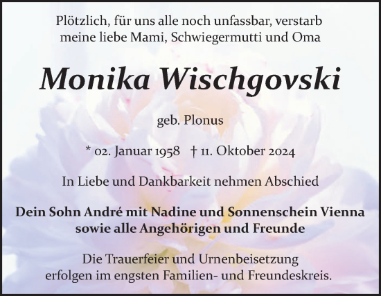 Traueranzeige von Monika Wischgovski von Trauerkombi Bitterfeld