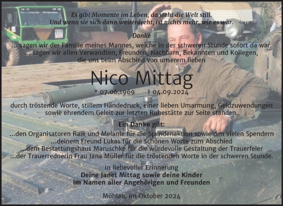 Traueranzeige von Nico Mittag von Trauerkombi Wittenberg