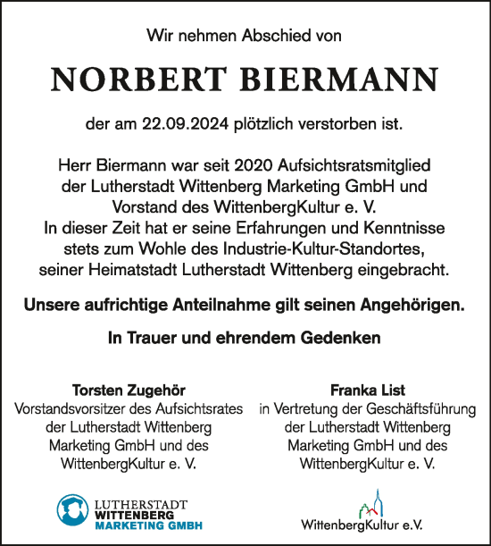 Traueranzeige von Norbert Biermann 
