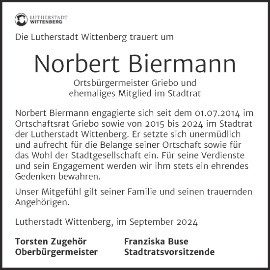 Traueranzeige von Norbert Biermann 