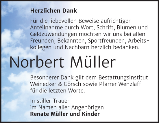 Traueranzeige von Norbert Müller von Trauerkombi Bernburg