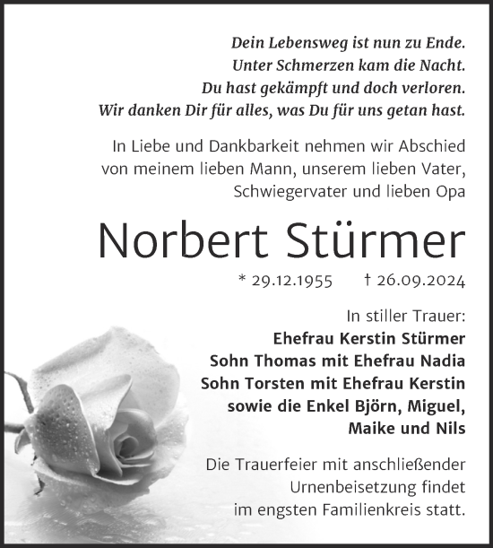 Traueranzeige von Norbert Stürmer von Mitteldeutsche Zeitung Halle/Saalkreis