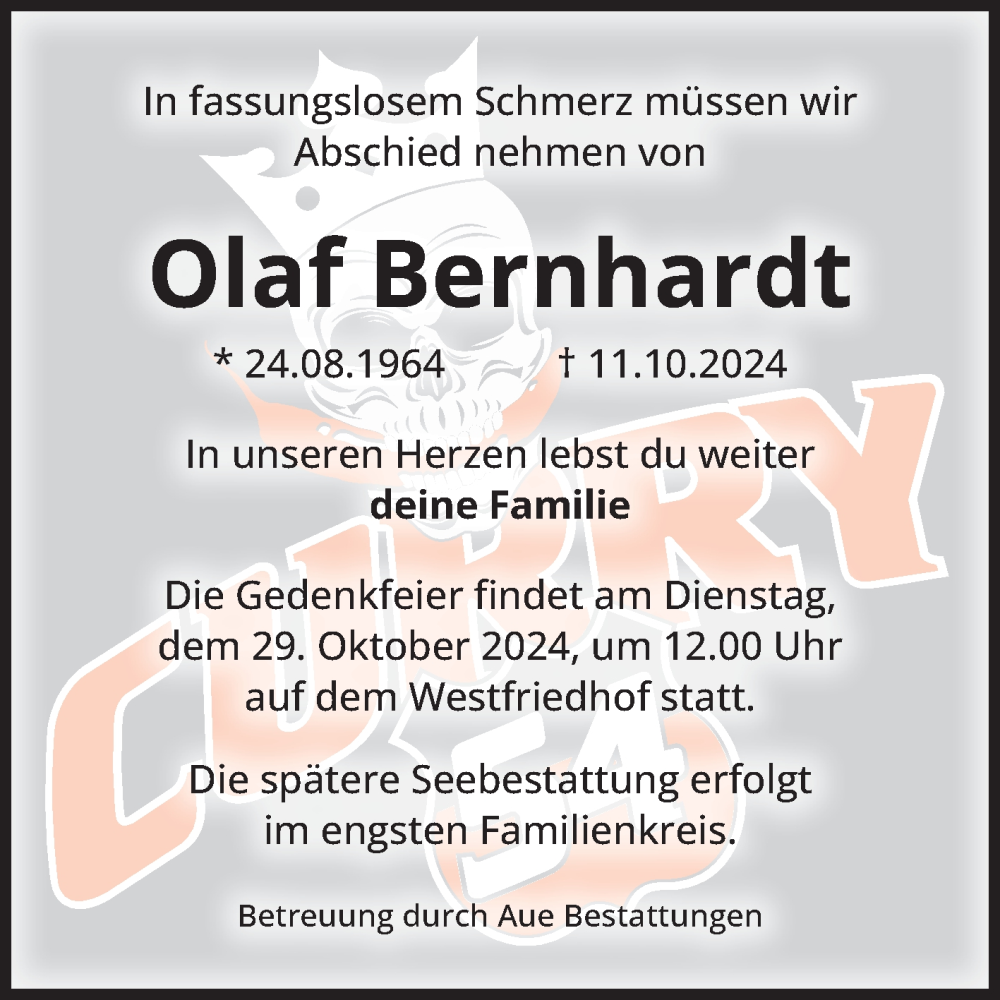  Traueranzeige für Olaf Bernhardt vom 19.10.2024 aus Volksstimme Magdeburg