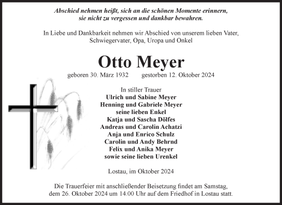 Traueranzeige von Otto Meyer von Volksstimme Burg/Genthin