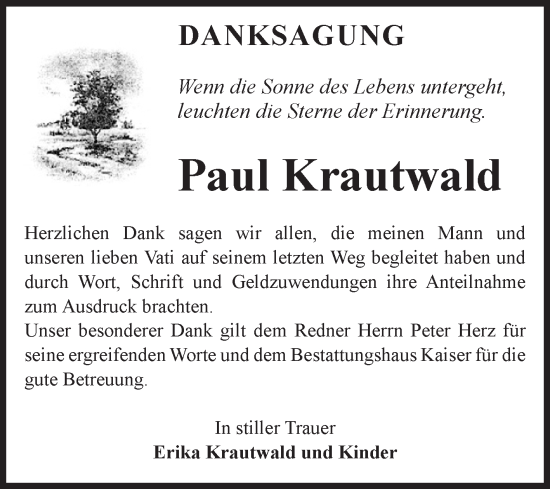 Traueranzeige von Paul Krautwald von Volksstimme Staßfurt