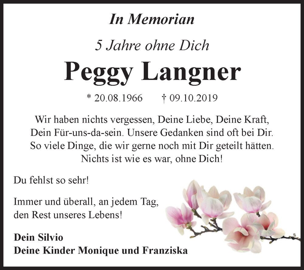  Traueranzeige für Peggy Langner vom 12.10.2024 aus Volksstimme Haldensleben/Wolmirstedt