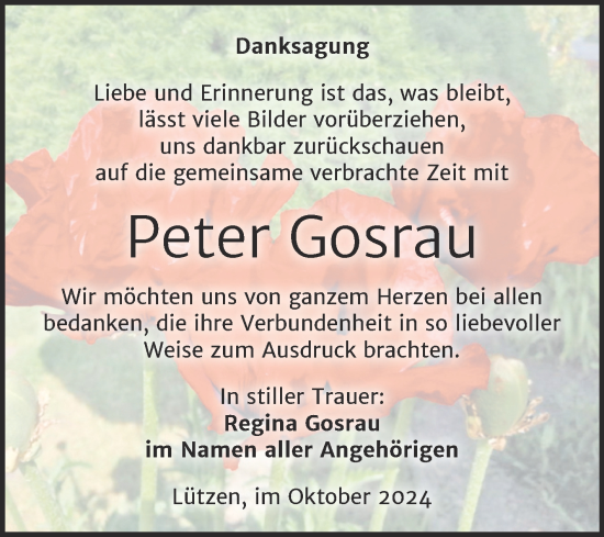 Traueranzeige von Peter Gosrau von Trauerkombi Weißenfels