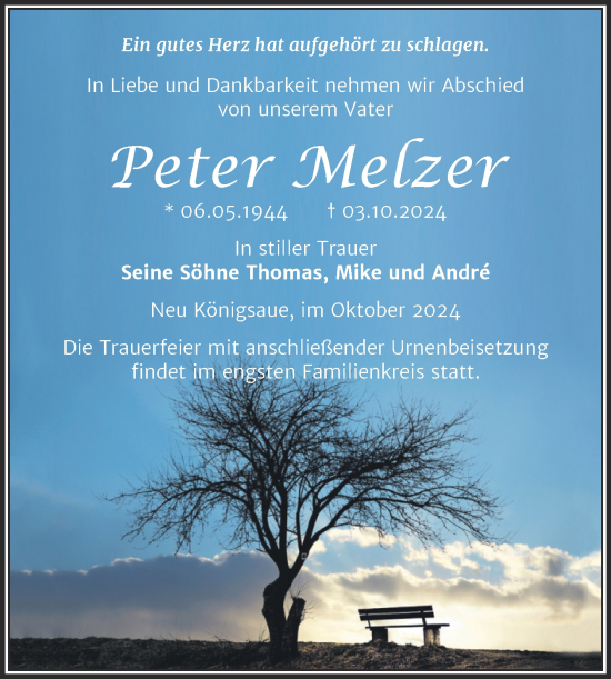 Traueranzeige von Peter Melzer von Trauerkombi Aschersleben