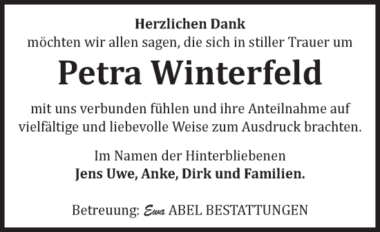 Traueranzeige von Petra Winterfeld von Volksstimme Magdeburg