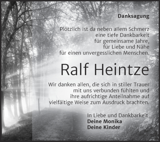 Traueranzeige von Ralf Heintze von Trauerkombi Wittenberg