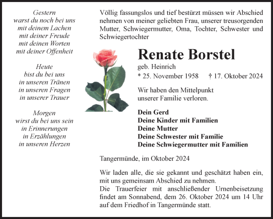 Traueranzeige von Renate Borstel von Volksstimme Altmark Ost