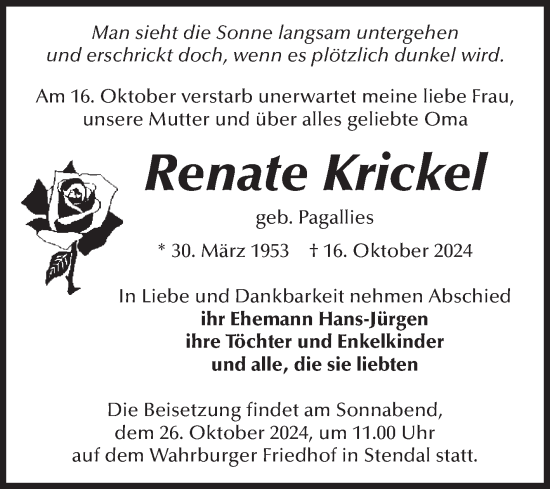 Traueranzeige von Renate Krickel von Volksstimme Altmark Ost
