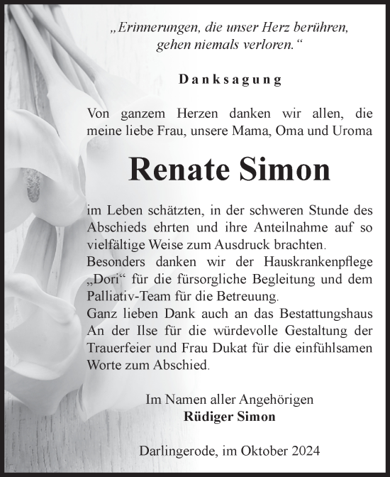 Traueranzeige von Renate Simon von Volksstimme Wernigerode