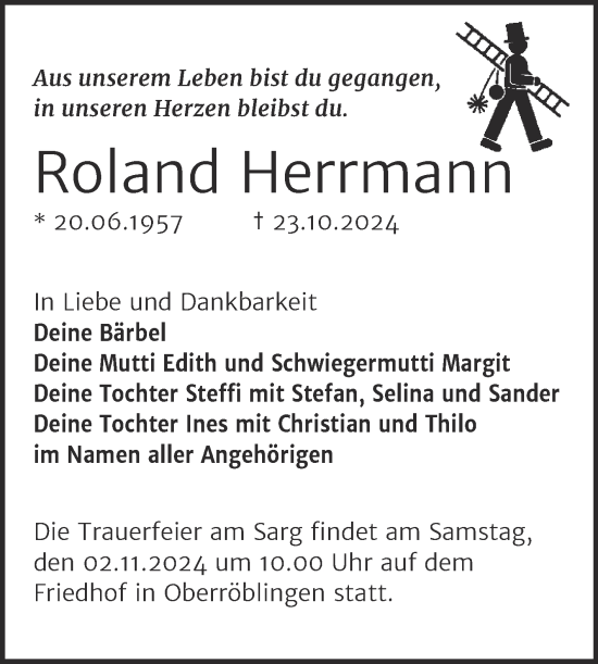 Traueranzeige von Roland Herrmann von Trauerkombi Sangerhausen