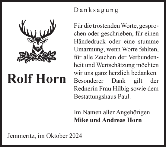 Traueranzeige von Rolf Horn von Volksstimme Altmark West