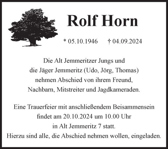 Traueranzeige von Rolf Horn von Volksstimme Altmark West