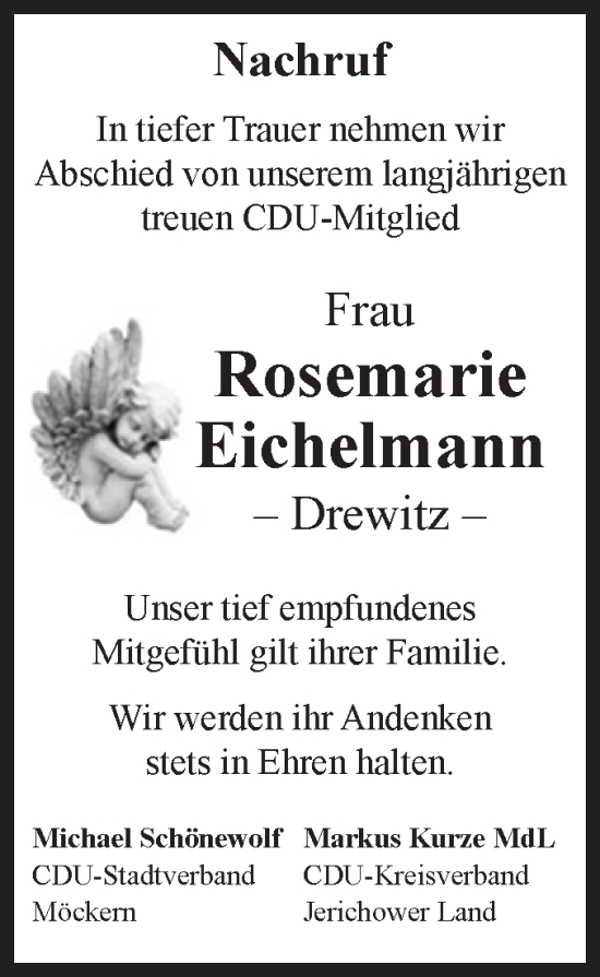 Traueranzeige von Rosemarie Eichelmann von Volksstimme Burg/Genthin