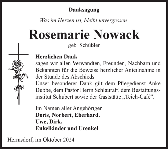 Traueranzeige von Rosemarie Nowack von Volksstimme Haldensleben/Wolmirstedt