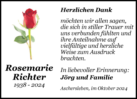 Traueranzeige von Rosemarie Richter von Trauerkombi Aschersleben