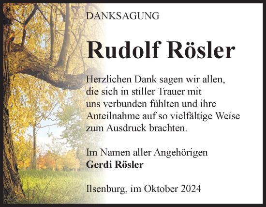 Traueranzeige von Rudolf Rösler von Volksstimme Wernigerode