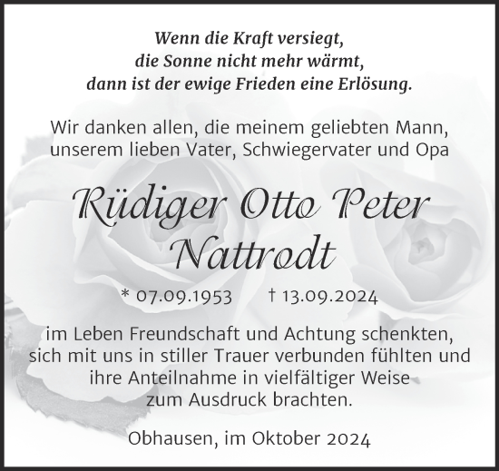 Traueranzeige von Rüdiger Otto Peter Nattrodt von Trauerkombi Merseburg