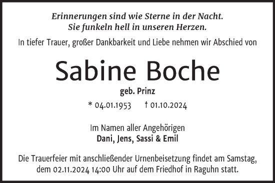 Traueranzeige von Sabine Boche von Mitteldeutsche Zeitung Halle/Saalkreis