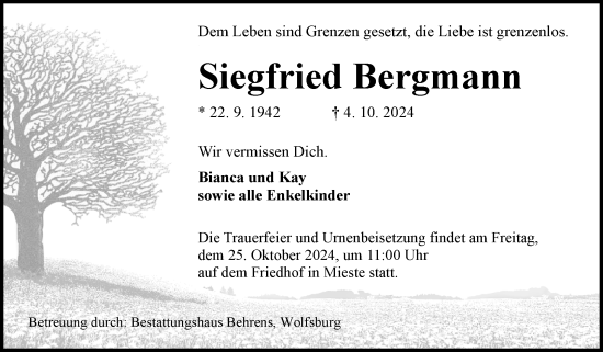 Traueranzeige von Siegfried Bergmann von Volksstimme Altmark West