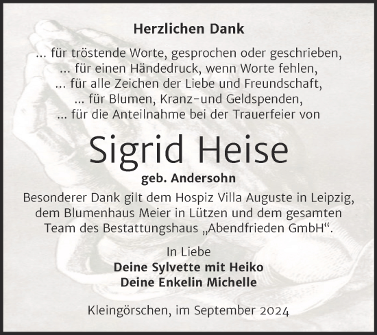 Traueranzeige von Sigrid Heise von Trauerkombi Weißenfels