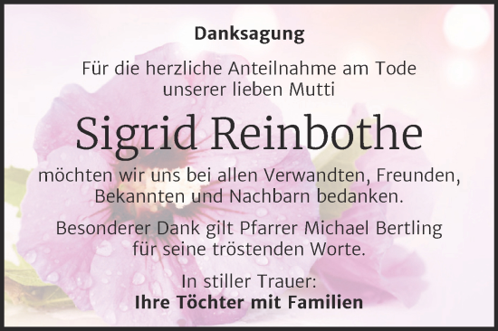 Traueranzeige von Sigrid Reinbothe von Trauerkombi Köthen