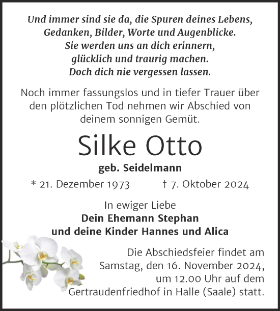 Traueranzeige von Silke Otto von Mitteldeutsche Zeitung Halle/Saalkreis