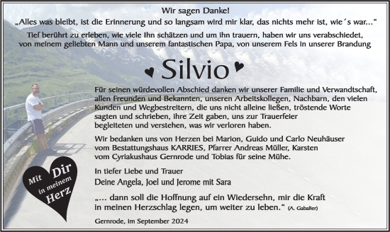 Traueranzeige von Silvio  von Trauerkombi Quedlinburg