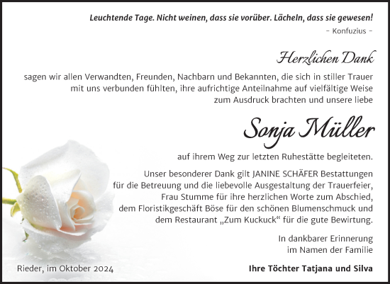 Traueranzeige von Sonja Müller von Trauerkombi Quedlinburg