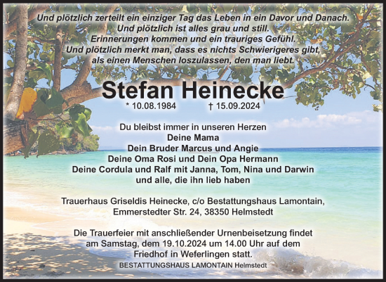 Traueranzeige von Stefan Heinecke von Volksstimme Haldensleben/Wolmirstedt