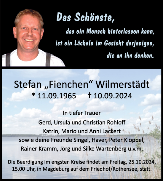 Traueranzeige von Stefan Wilmerstädt von Volksstimme Magdeburg