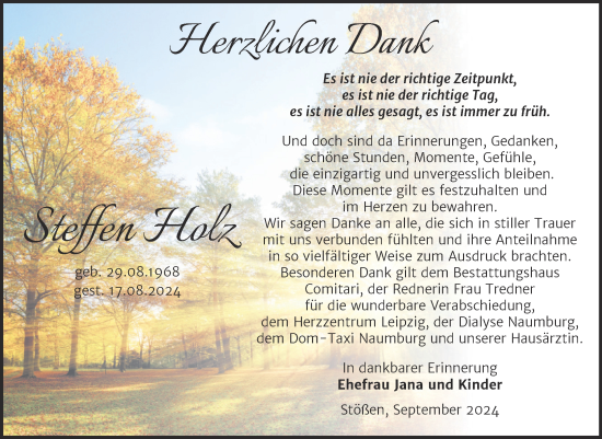 Traueranzeige von Steffen Holz von Super Sonntag Naumburg/Nebra