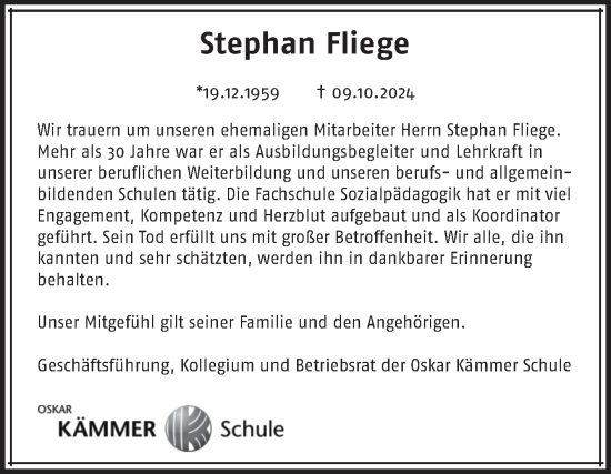 Traueranzeige von Stephan Fliege von Volksstimme Halberstadt