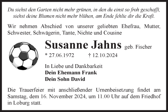Traueranzeige von Susanne Jahns von Volksstimme Zerbst
