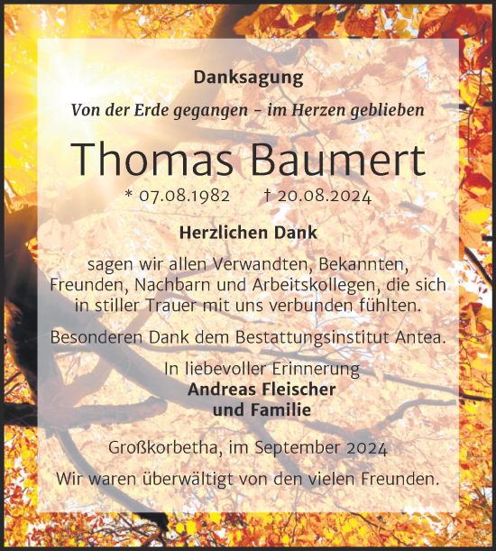 Traueranzeige von Thomas Baumert von Trauerkombi Weißenfels