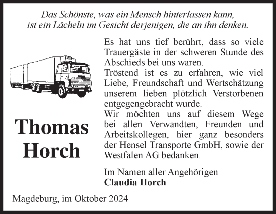 Traueranzeige von Thomas Horch von Volksstimme Magdeburg