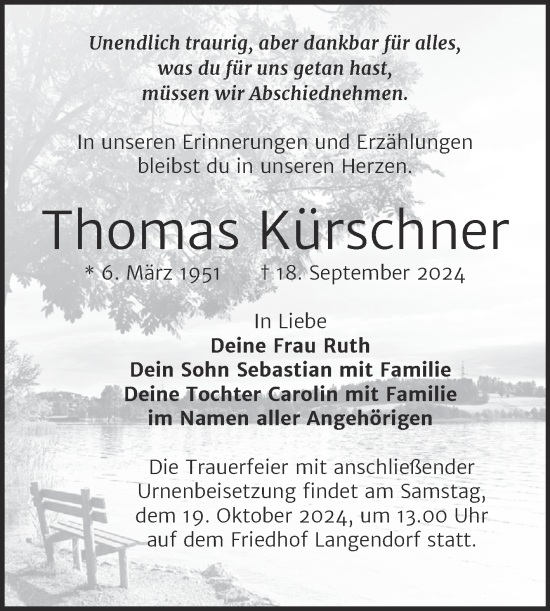 Traueranzeige von Thomas Kürschner von Trauerkombi Weißenfels