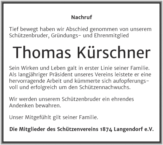 Traueranzeige von Thomas Kürschner von Trauerkombi Weißenfels