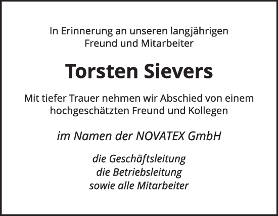 Traueranzeige von Torsten Sievers von Volksstimme Halberstadt