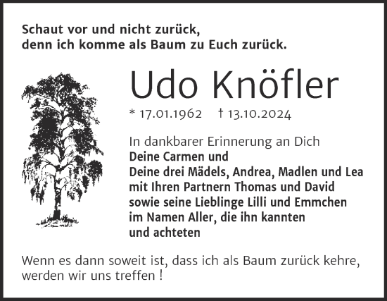 Traueranzeige von Udo Knöfler von Trauerkombi Bitterfeld
