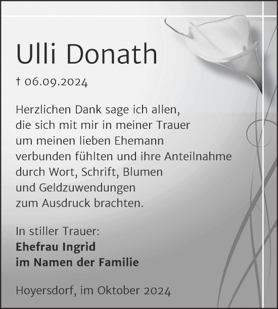 Traueranzeige von Ulli Donath von Trauerkombi Bitterfeld
